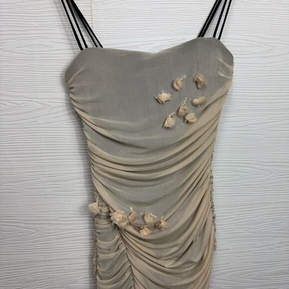 Zara Double Strap Beige Tulle Dress with Floral Accents Small - Picture 7 of 15